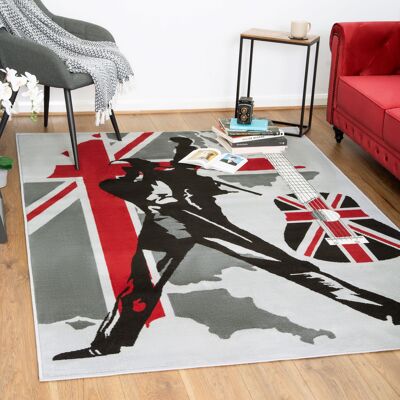 Grey Funky Union Jack Singer Print Rug - Texas - 120x170cm (4'x5'8")