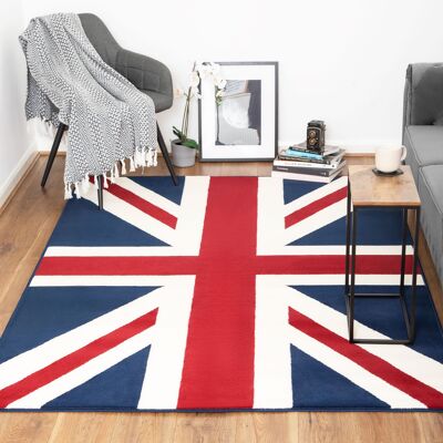 Navy Funky Union Jack Flag Print Rug - Texas - 80x150cm