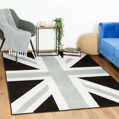 Black/White Funky Union Jack Flag Print Rug - Texas - 80x150cm