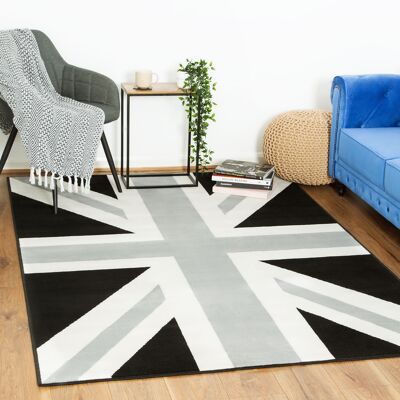 Black/White Funky Union Jack Flag Print Rug - Texas - 120x170cm