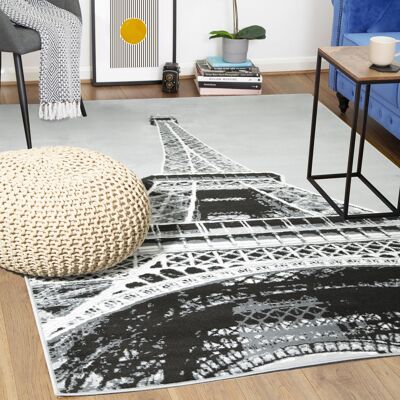 Grey Funky Eiffel Tower Print Rug - Texas - 80x150cm (2'8"x5')