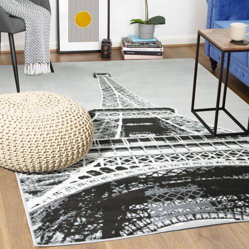 Grey Funky Eiffel Tower Print Rug - Texas - 240x330cm