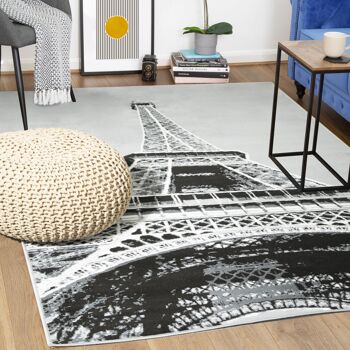 Tapis Gris Funky Imprimé Tour Eiffel - Texas - 240x330cm 1