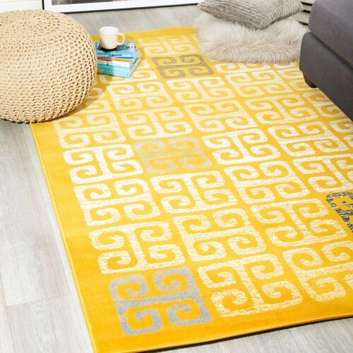 Mustard Contemporary Deco Tiles Rug - Texas - 60x230cm