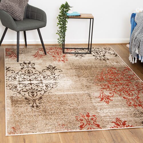 Brown Contemporary Faded Traditional Motifs Design Rug - Texas - 240x330cm