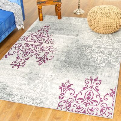 Purple Contemporary Faded Traditional Motifs Design Rug - Texas - 60x230cm