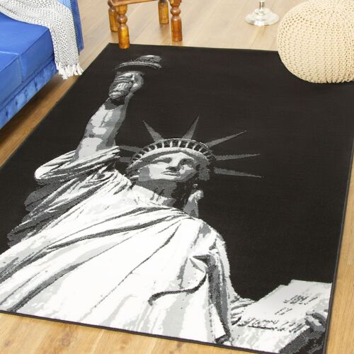 Black Funky Statue of Liberty Print Rug - Texas - 80x150cm