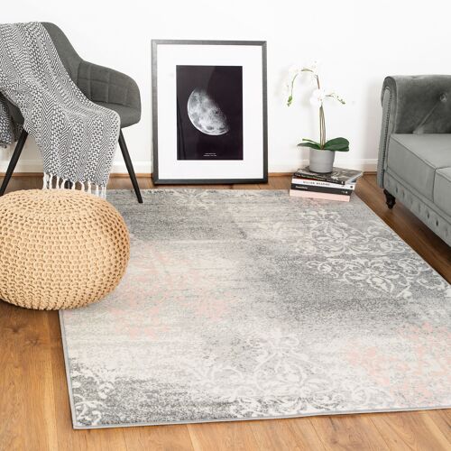 Pink Contemporary Faded Traditional Motifs Design Rug - Texas - 60x110cm (2'x3'7")