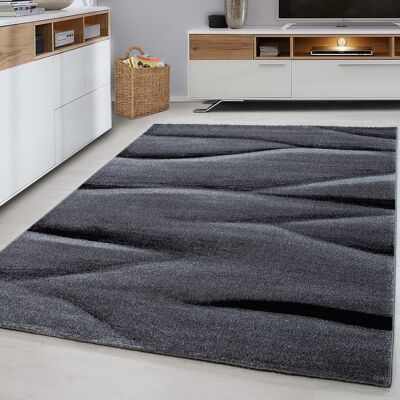 Black Modern Friese Waves Rug - Lucca - 200x290cm