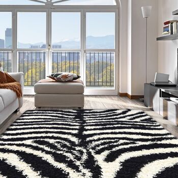 Tapis Shaggy Zebra Noir et Blanc - Californie - 60x110cm (2'x3'7") 1