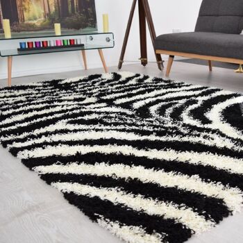 Tapis Shaggy Zebra Noir et Blanc - Californie - 60x230cm (2'x7'8") 3