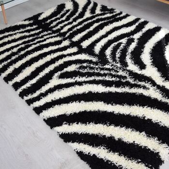 Tapis Shaggy Zèbre Noir et Blanc - Californie - 200x290cm (6'8"x9'7") 4