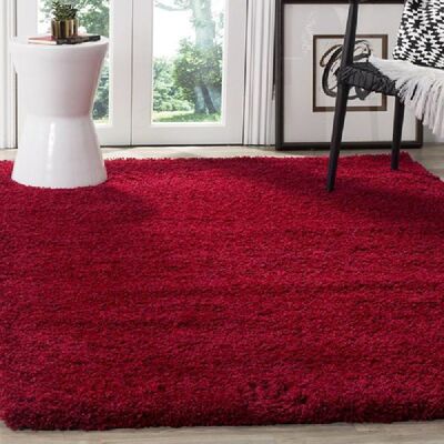 Red Plain Shaggy Rug - California - 160x230cm (5'4"x7'8")