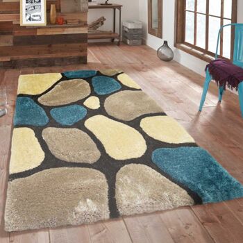 Tapis Shaggy 3D Pebbles Bleu et Marron - Hawaï - 80x150cm (2'8"x5') 2