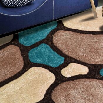 Tapis Shaggy 3D Pebbles Bleu et Marron - Hawaï - 80x150cm (2'8"x5') 3