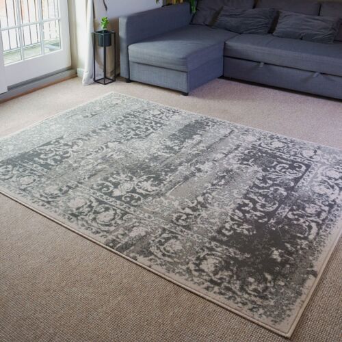 Grey Traditional Faded Floral Rug - Texas - 60x110cm (2'x3'7")