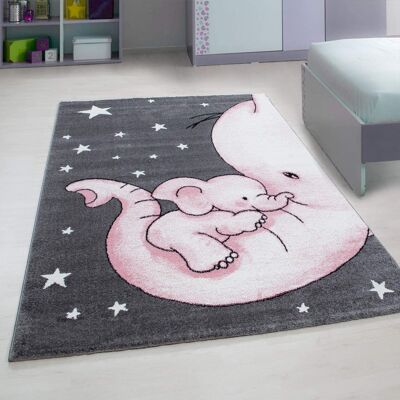 Pink Baby Elephant and Stars Rug - Kids - 160cm Circle