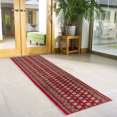 Red Bokhara Stair Runner / Kitchen Mat - Texas (Custom Sizes Available) - 60x600CM (2'X20')