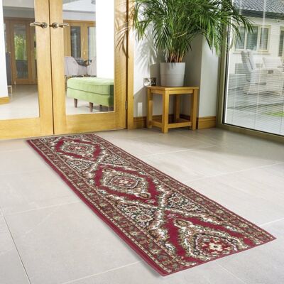 Red & Cream Traditional Medallion Stair Runner / Kitchen Mat - Texas (Custom Sizes Available) - 60x150CM (2'X5')