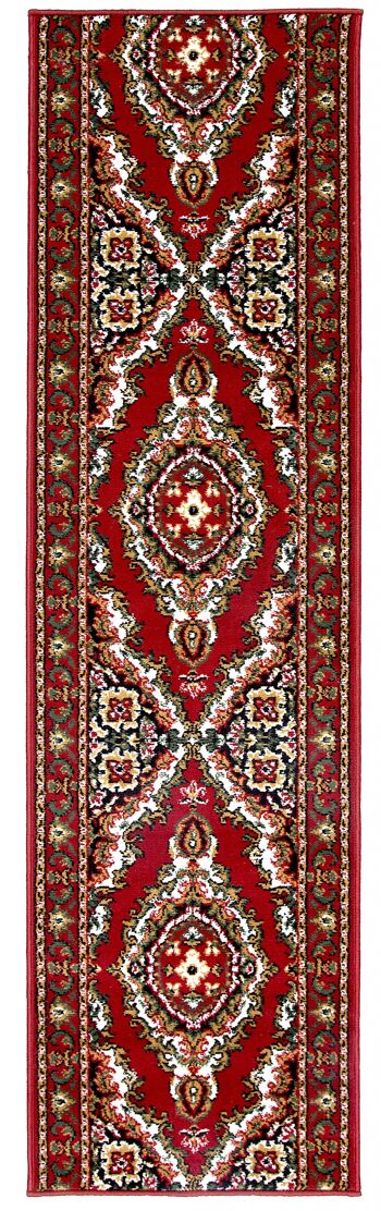 Tapis d'escalier / tapis de cuisine médaillon traditionnel rouge et crème - Texas (tailles personnalisées disponibles) - 60x810CM (2'X27') 2