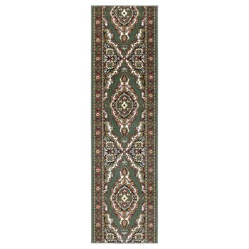 Tapis d'escalier / tapis de cuisine médaillon traditionnel vert - Texas (tailles personnalisées disponibles) - 60x360CM (2'X12') 2