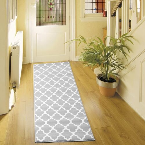 Grey Trellis Stair Runner / Kitchen Mat - Texas (Custom Sizes Available) - 60x540CM (2'X18')