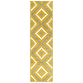 Tapis d'escalier / tapis de cuisine en carreaux géométriques jaunes et gris - Texas (tailles personnalisées disponibles) - 60x360CM (2'X12') 2