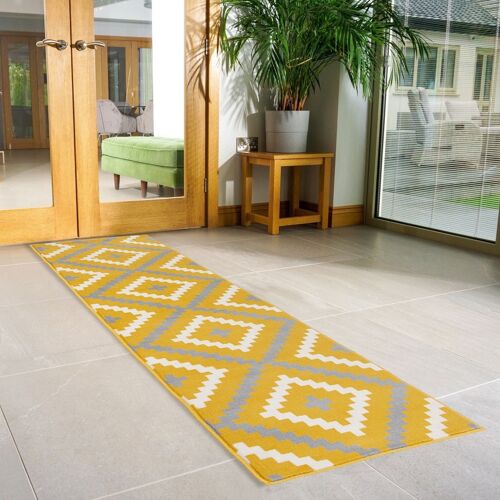 Yellow & Grey Geometric Tiles Stair Runner / Kitchen Mat - Texas (Custom Sizes Available) - 60x450CM (2'X15')