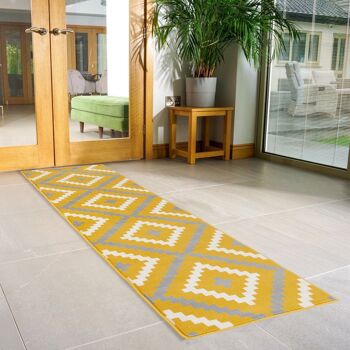 Tapis d'escalier / tapis de cuisine en carreaux géométriques jaunes et gris - Texas (tailles personnalisées disponibles) - 60x600CM (2'X20') 1