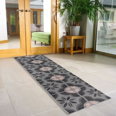 Pink & Grey Floral Tiles Stair Runner / Kitchen Mat - Texas (Custom Sizes Available) - 60cm x Length - ft (Custom)