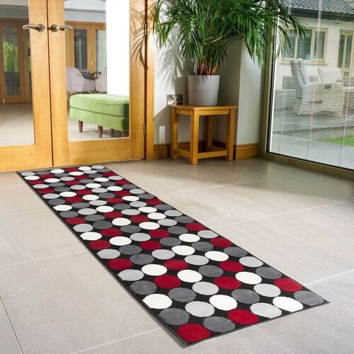 Red & Grey Spots Stair Runner / Kitchen Mat - Texas (Custom Sizes Available) - 60x150CM (2'X5')