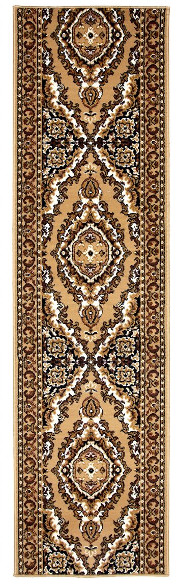 Tapis d'escalier / tapis de cuisine médaillon traditionnel beige - Texas (tailles personnalisées disponibles) - 60x720CM (2'X24') 2