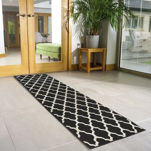 Black Trellis Stair Runner / Kitchen Mat - Texas (Custom Sizes Available) - 60x720CM (2'X24')