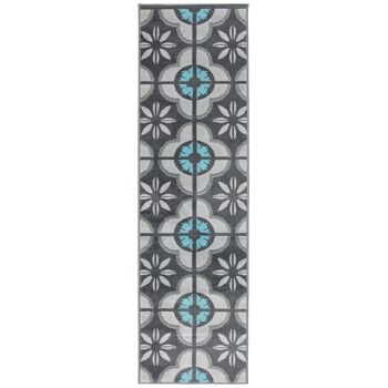 Tapis d'escalier / tapis de cuisine en carreaux floraux bleus et gris - Texas (tailles personnalisées disponibles) - 60x240CM (2'X8') 2