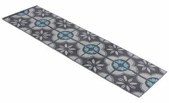 Tapis d'escalier / tapis de cuisine en carreaux floraux bleus et gris - Texas (tailles personnalisées disponibles) - 60x540CM (2'X18') 3