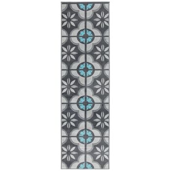 Tapis d'escalier / tapis de cuisine en carreaux floraux bleus et gris - Texas (tailles personnalisées disponibles) - 60x720CM (2'X24') 2