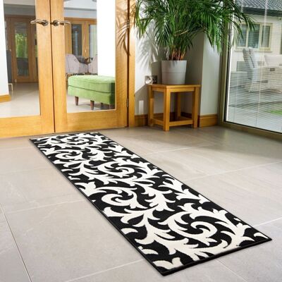 Black & White Filigree Stair Runner / Kitchen Mat - Texas (Custom Sizes Available) - 60x90CM (2'X3')