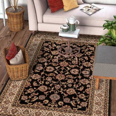 Black Traditional Floral Rug - Virginia - 160x230cm (5'4"x7'8")