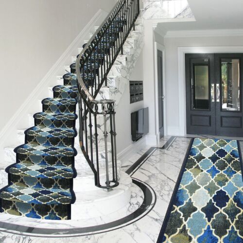 Blue Stair Runner / Kitchen Mat - Anejo (Custom Sizes Available) - 66cm x Length - ft (Custom)