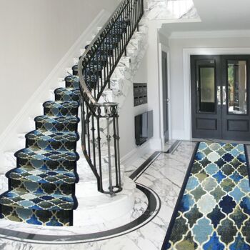 Tapis d'escalier bleu / tapis de cuisine - Anejo (tailles personnalisées disponibles) - 2'2"x3'FT (66x91cm) 1