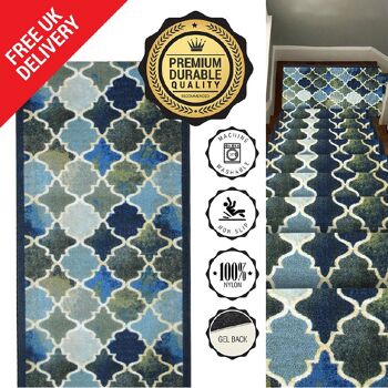 Tapis d'escalier bleu / tapis de cuisine - Anejo (tailles personnalisées disponibles) - 2'2"x3'FT (66x91cm) 8