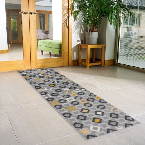Gold, Grey & White Geometric Shapes Stair Runner / Kitchen Mat - Texas (Custom Sizes Available) - 60x120CM (2'X4')