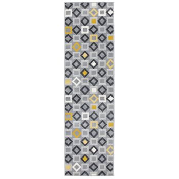 Tapis d'escalier / tapis de cuisine de formes géométriques or, gris et blanc - Texas (tailles personnalisées disponibles) - 60x180CM (2'X6') 2