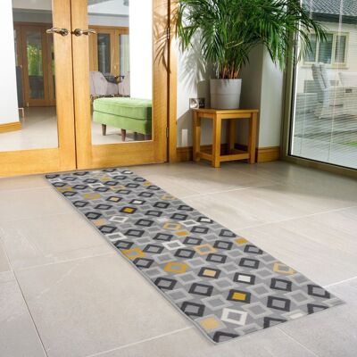 Gold, Grey & White Geometric Shapes Stair Runner / Kitchen Mat - Texas (Custom Sizes Available) - 60x240CM (2'X8')