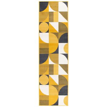 Tapis d'escalier / tapis de cuisine de Style Art déco moutarde, bleu marine et blanc - Texas (tailles personnalisées disponibles) - 60x360CM (2'X12') 2