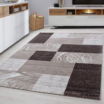 Brown Faded Abstract Checked Rug - Parma