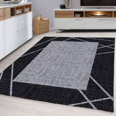 Black Abstract Border Rug - Parma