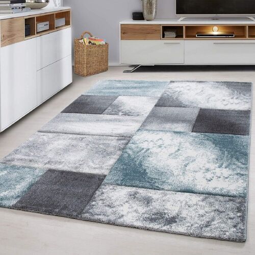 Washed Blue Checked Abstract Rug - Hawaii