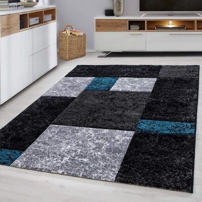 Teal Checked Abstract Rug - Hawaii