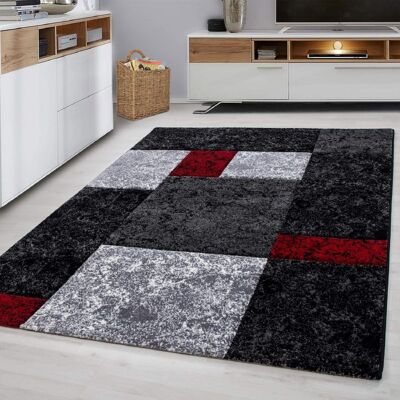 Black and Red Checked Abstract Rug - Hawaii